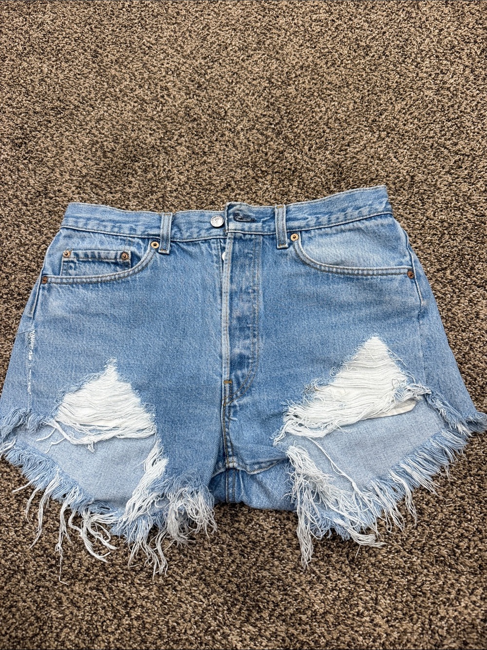 Levi's Light Blue Frayed Denim Cutoff Shorts